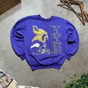 Vintage 90s Minnesota Vikings Crewneck Men Medium Purple NFL Football Sweatshirt
